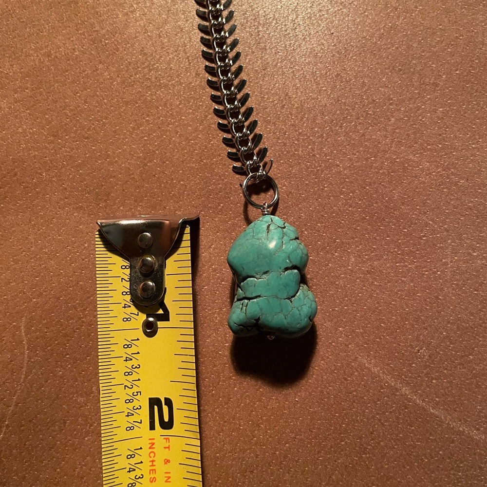 Turquoise vertebrae backbone lariat necklace silver blue Y necklace - Picture 5 of 7